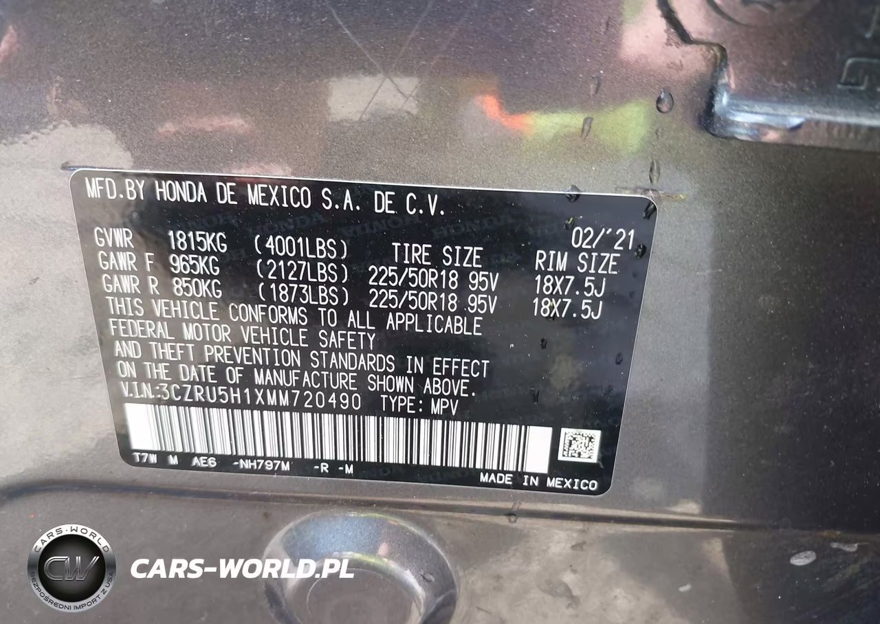 2021 Honda Hr-V 2Wd Sport VIN:3CZRU5H1XMM720490 - 9