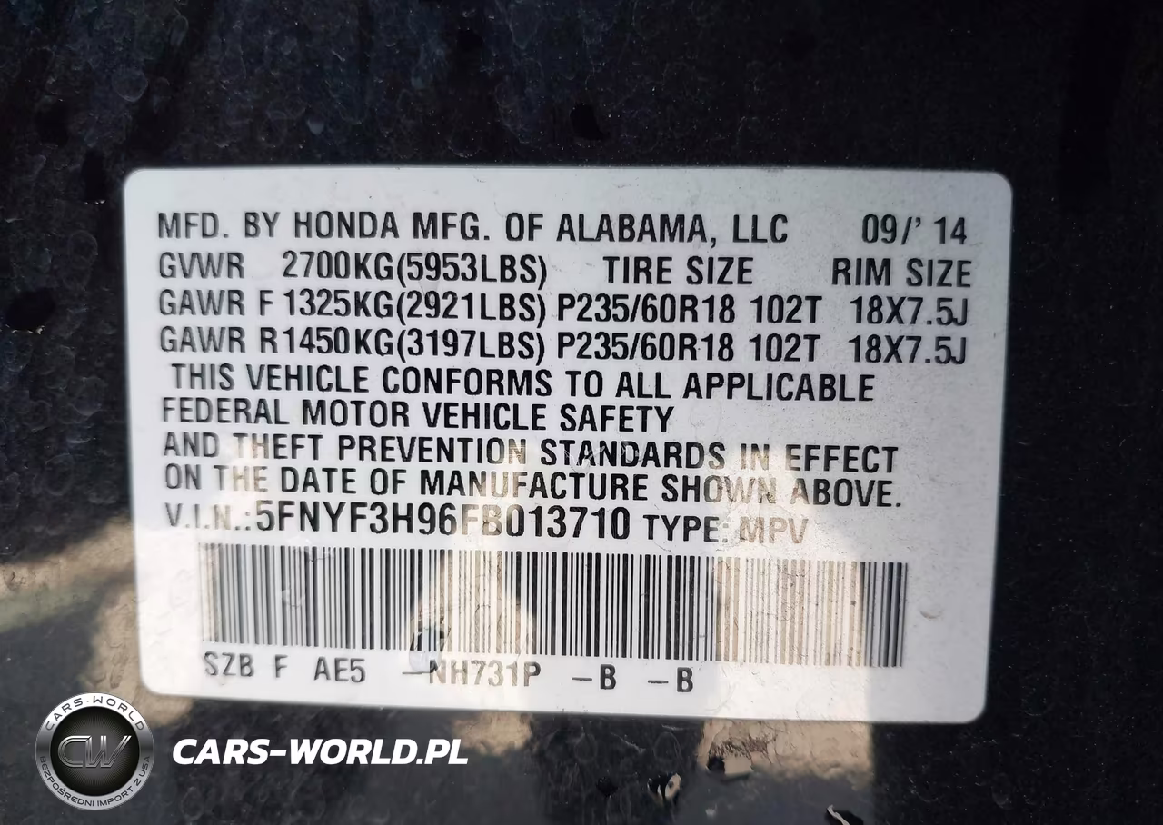 2015 Honda Pilot Touring VIN:5FNYF3H96FB013710 - 9