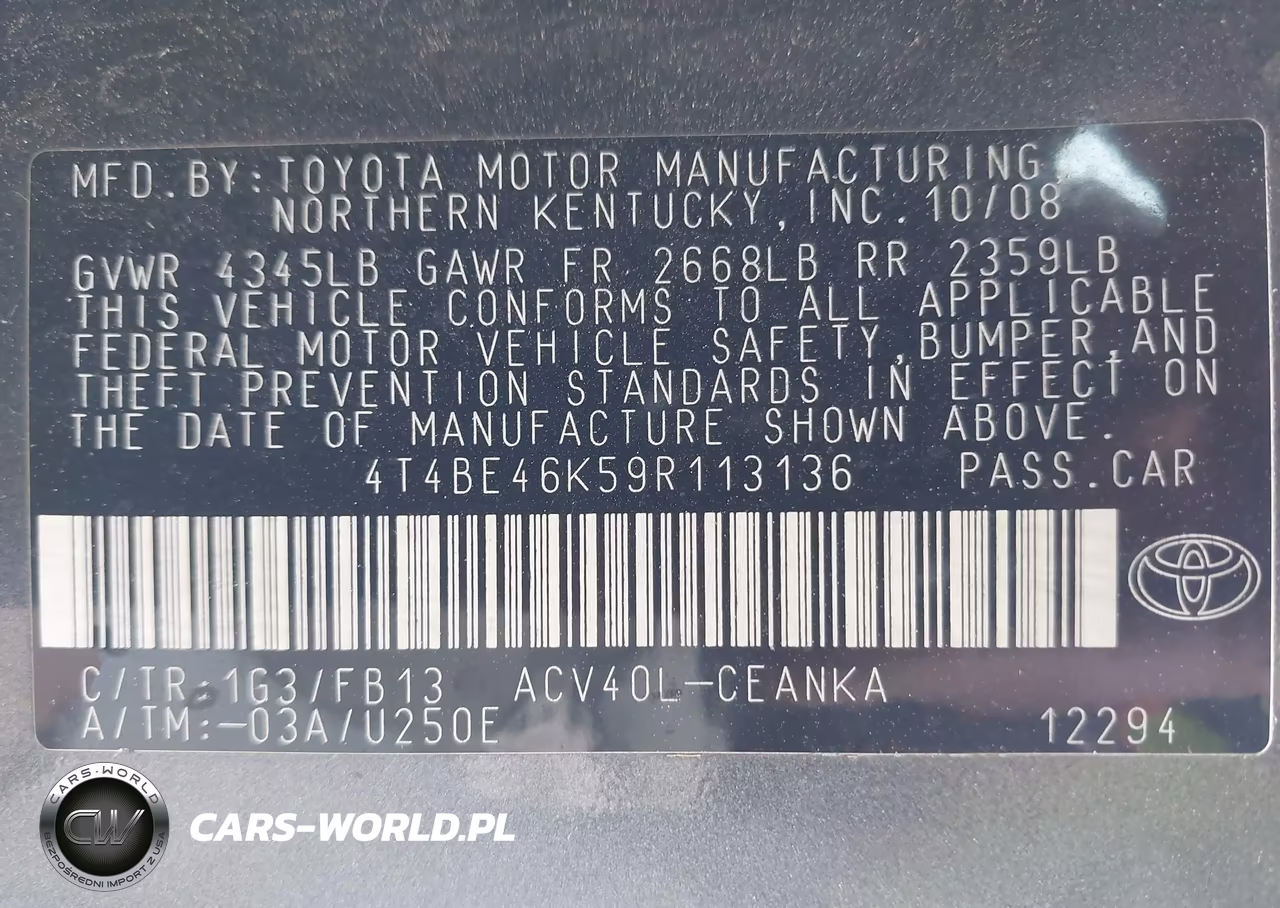 2009 Toyota Camry Le VIN:4T4BE46K59R113136 - 9