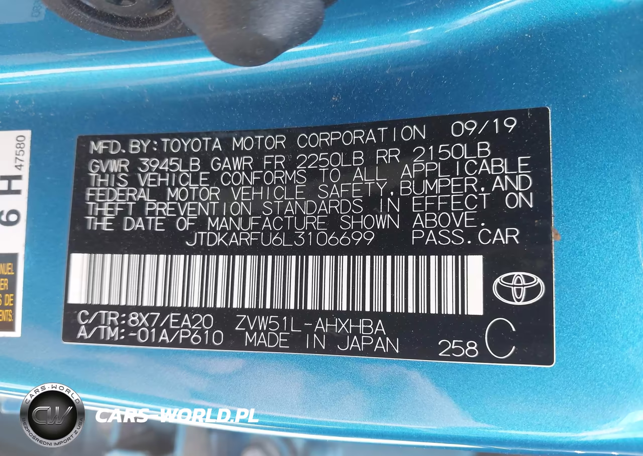 2020 Toyota Prius Xle VIN:JTDKARFU6L3106699 - 9