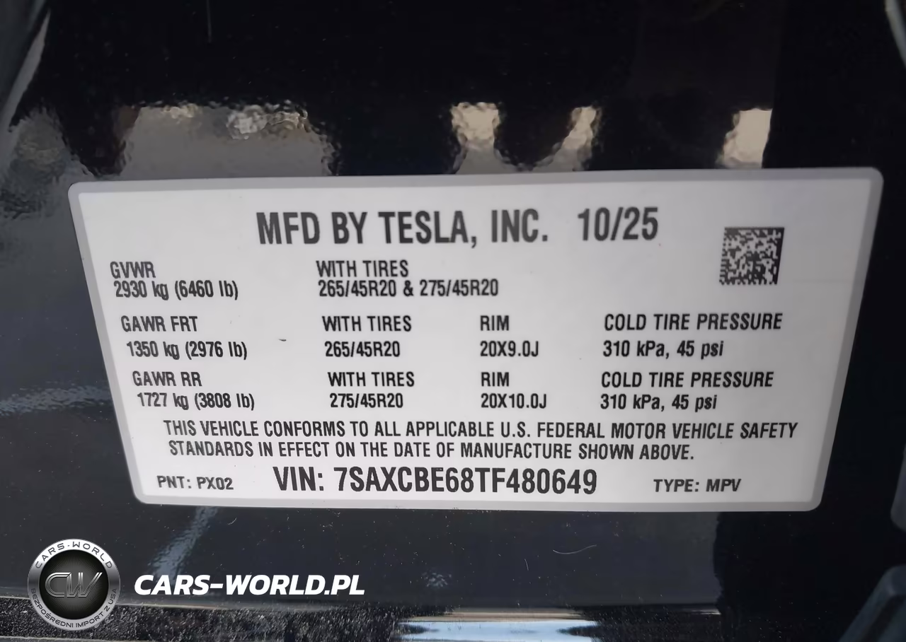 2026 Tesla Model X Plaid VIN:7SAXCBE68TF480649 - 9