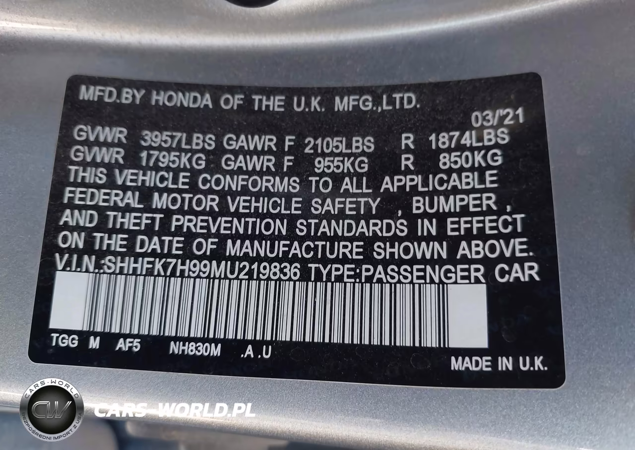 2021 Honda Civic Sport Touring VIN:SHHFK7H99MU219836 - 9