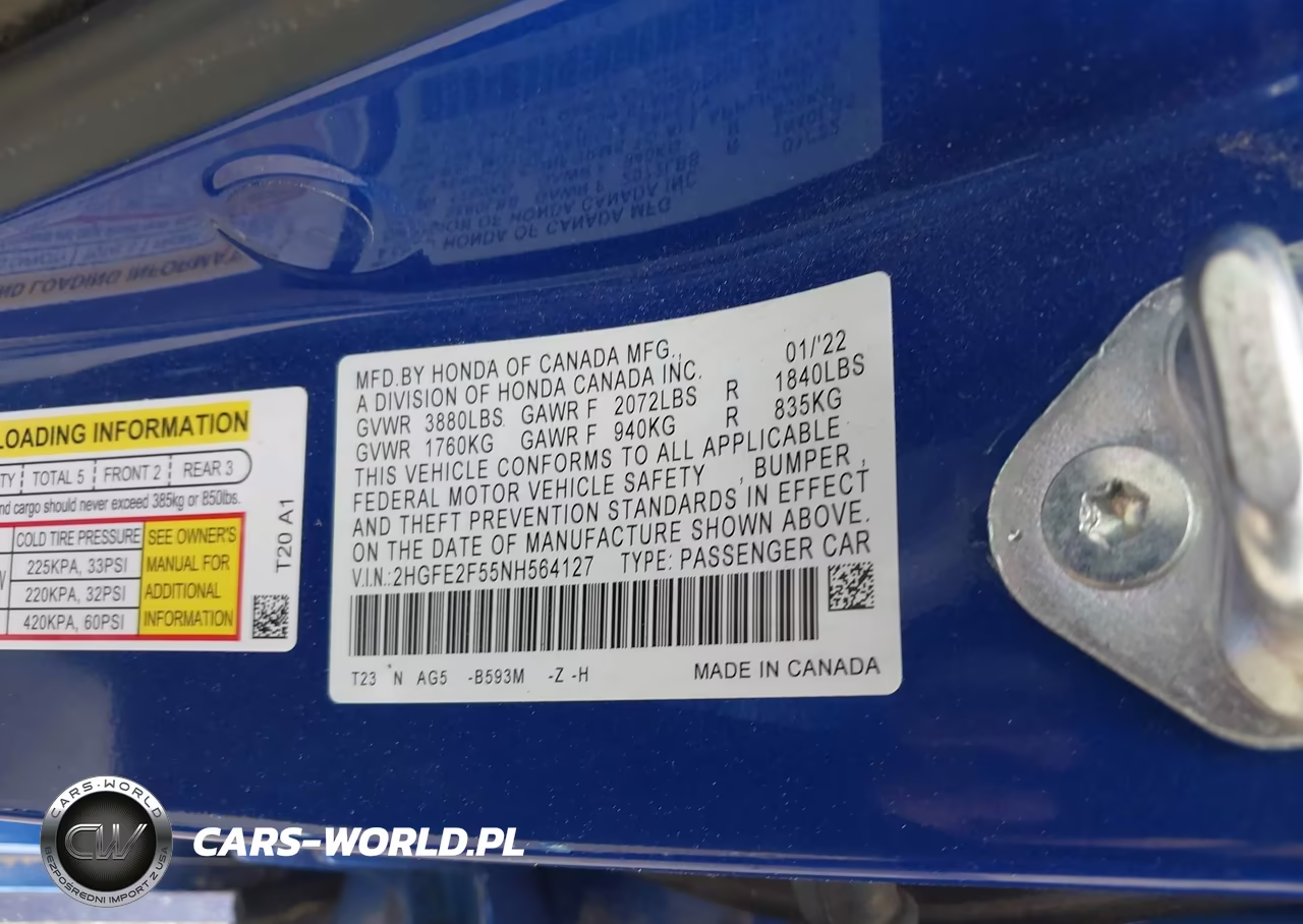 2022 Honda Civic Sport VIN:2HGFE2F55NH564127 - 9