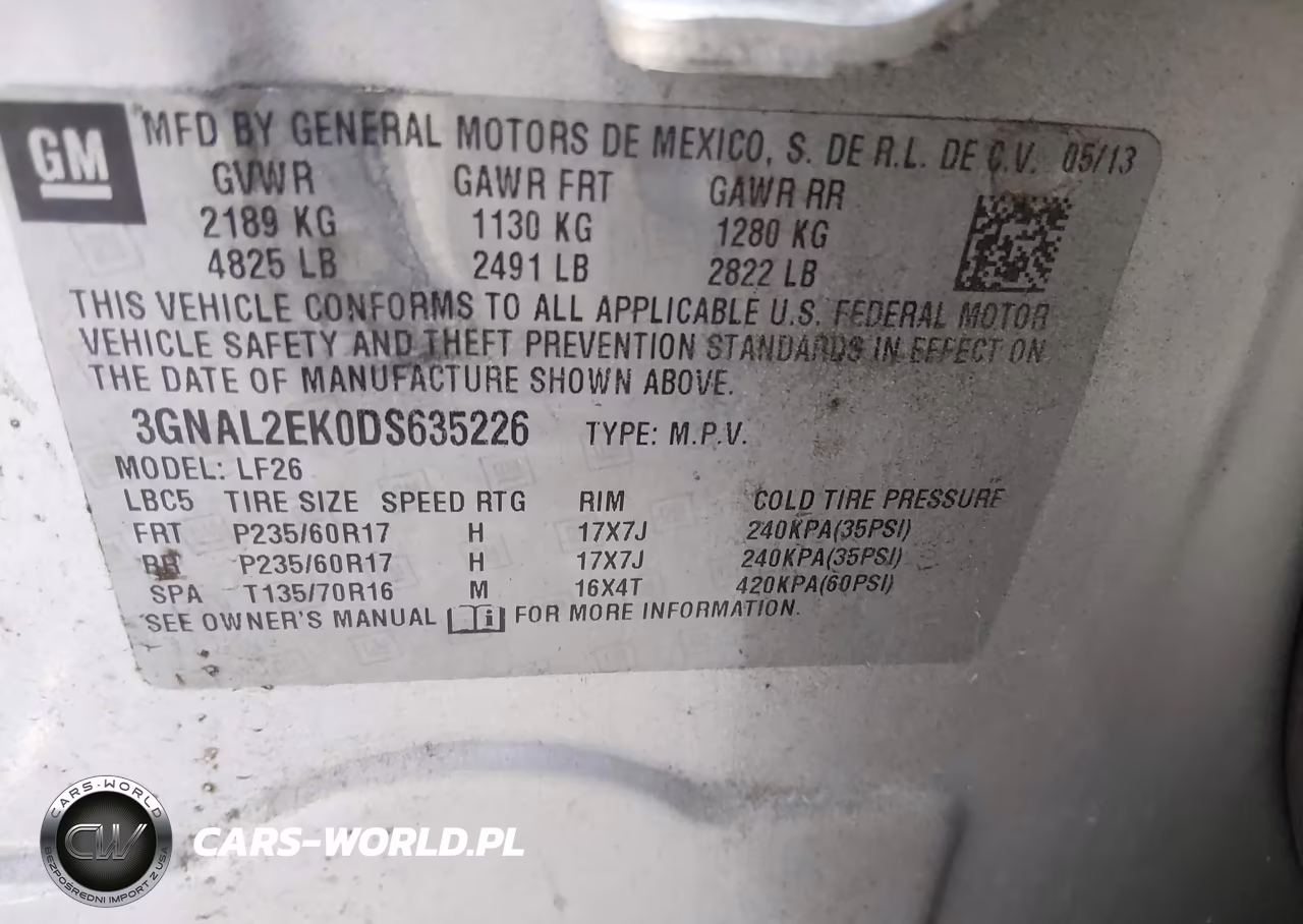 2013 Chevrolet Captiva Sport 2Ls VIN:3GNAL2EK0DS635226 - 9