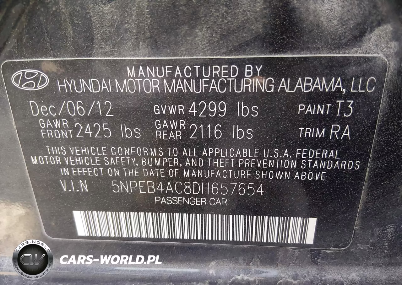 2013 Hyundai Sonata Gls VIN:5NPEB4AC8DH657654 - 9