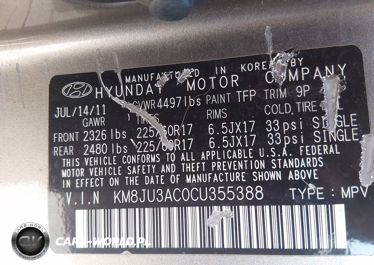 2012 Hyundai Tucson Gls VIN:KM8JU3AC0CU355388 - 9