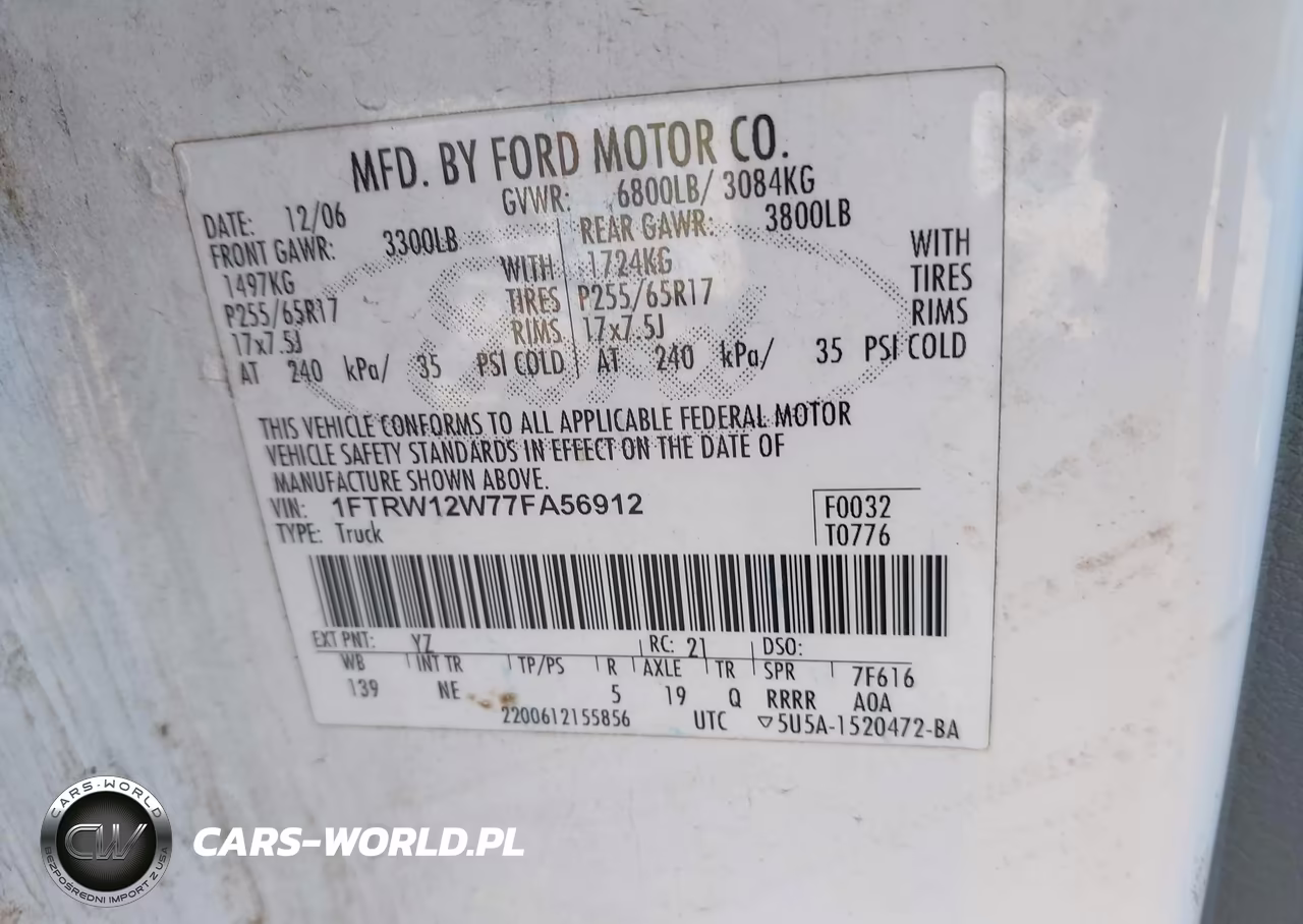 2007 Ford F-150 Xlt VIN:1FTRW12W77FA56912 - 9