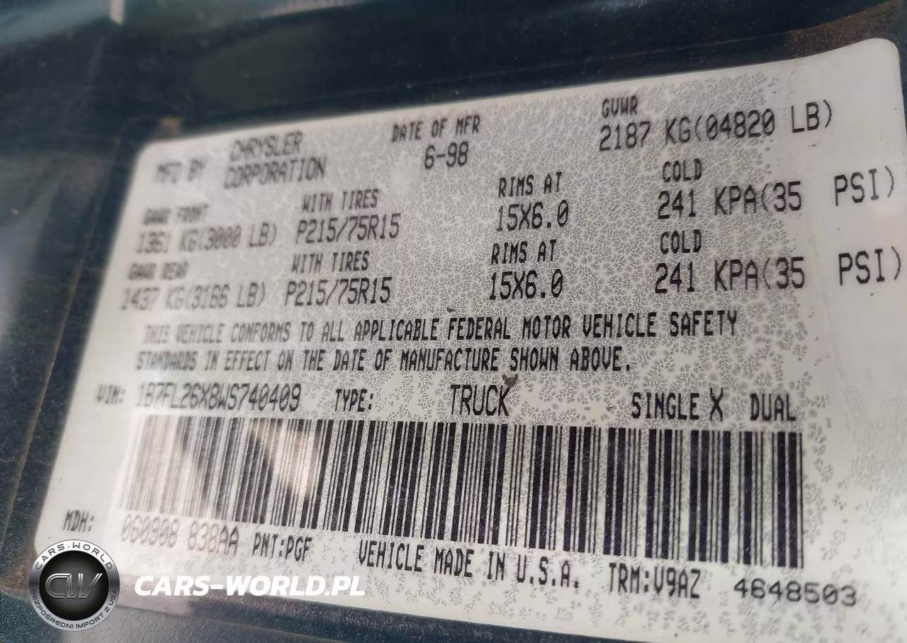 1998 Dodge Dakota Slt-Sport VIN:1B7FL26X8WS740409 - 9