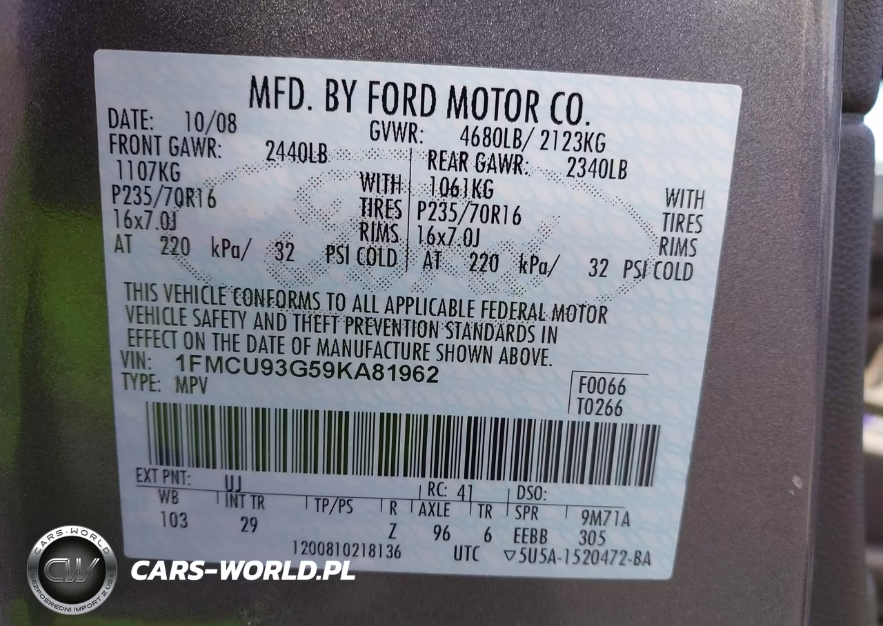 2009 Ford Escape Xlt VIN:1FMCU93G59KA81962 - 9
