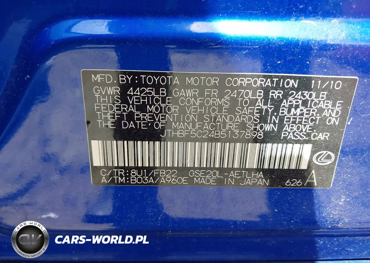 2011 Lexus Is 250 VIN:JTHBF5C24B5137898 - 9
