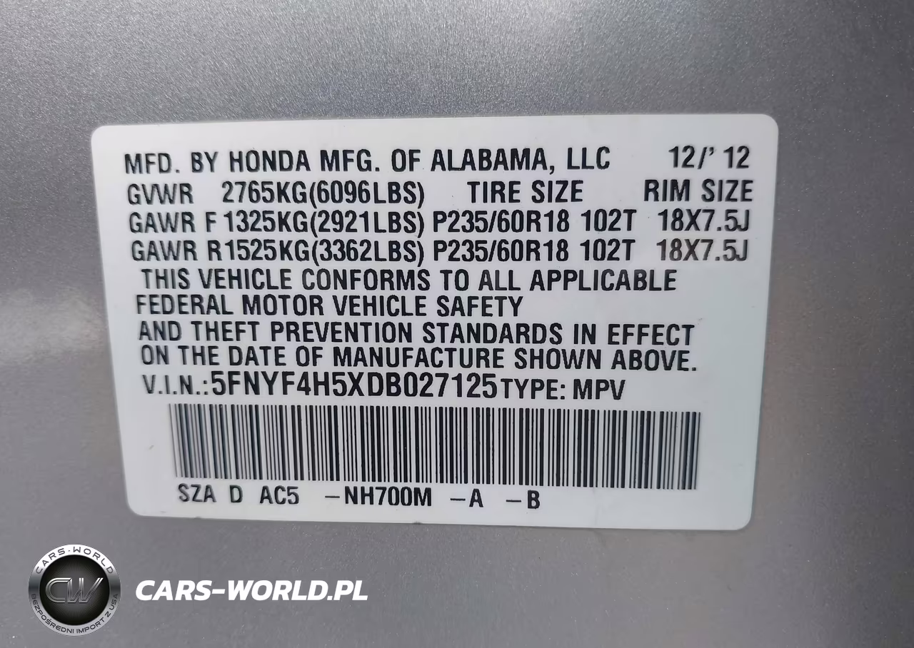 2013 Honda Pilot Ex-L VIN:5FNYF4H5XDB027125 - 9