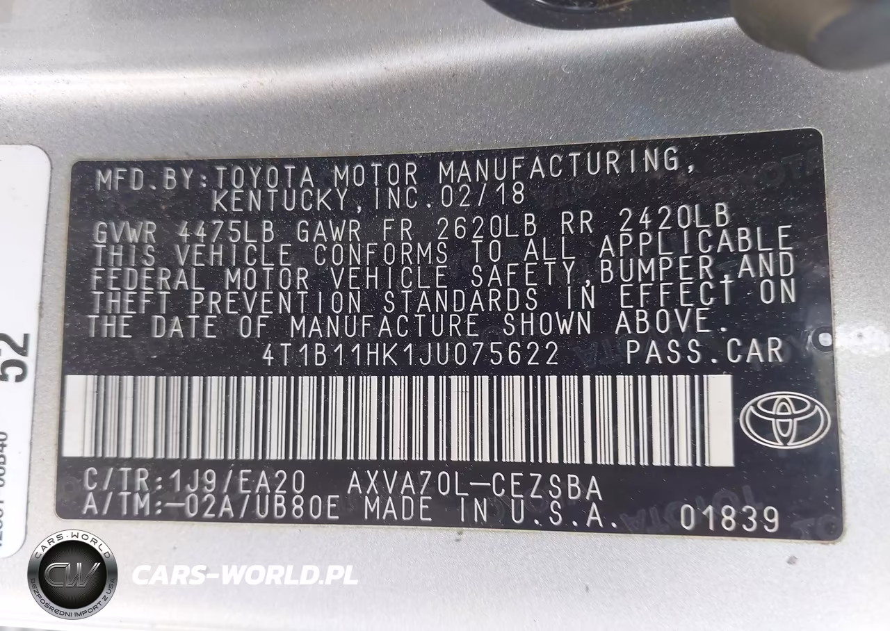 2018 Toyota Camry Se VIN:4T1B11HK1JU075622 - 9