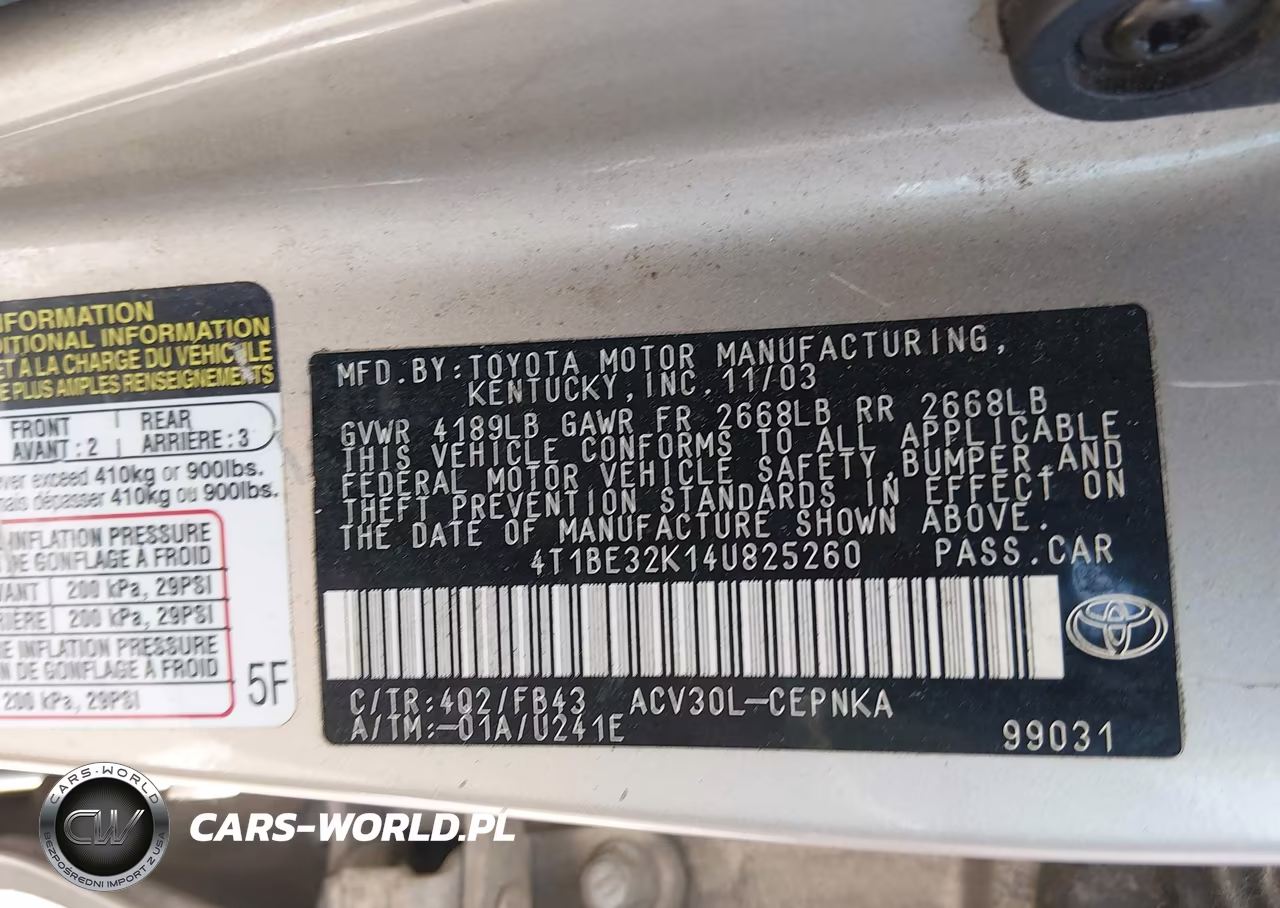 2004 Toyota Camry Le VIN:4T1BE32K14U825260 - 9