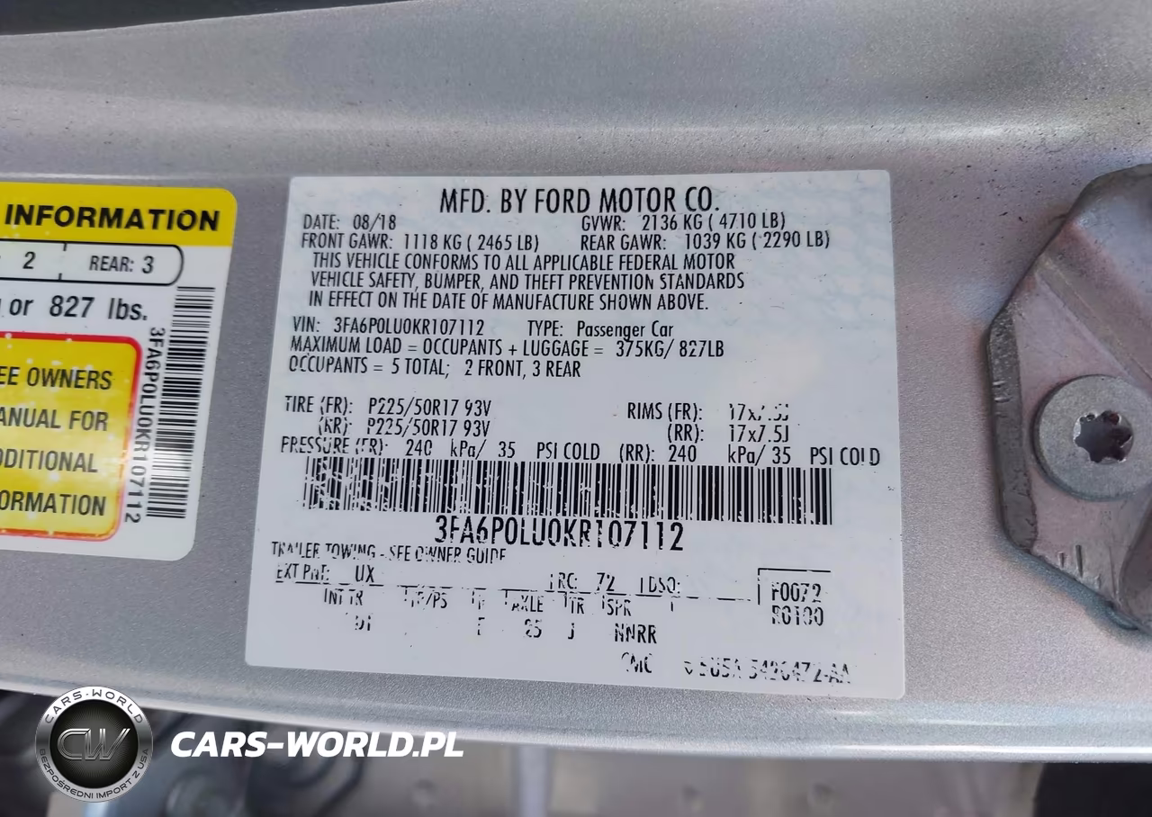 2019 Ford Fusion Hybrid Se VIN:3FA6P0LU0KR107112 - 9