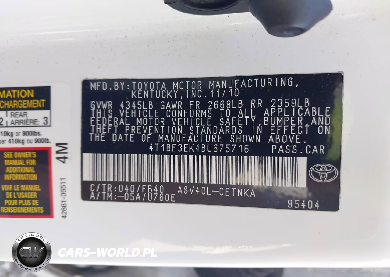 2011 Toyota Camry Le VIN:4T1BF3EK4BU675716 - 9