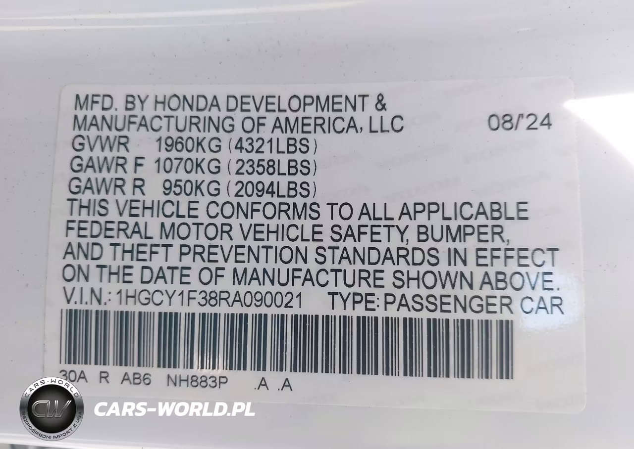 2024 Honda Accord Ex VIN:1HGCY1F38RA090021 - 9