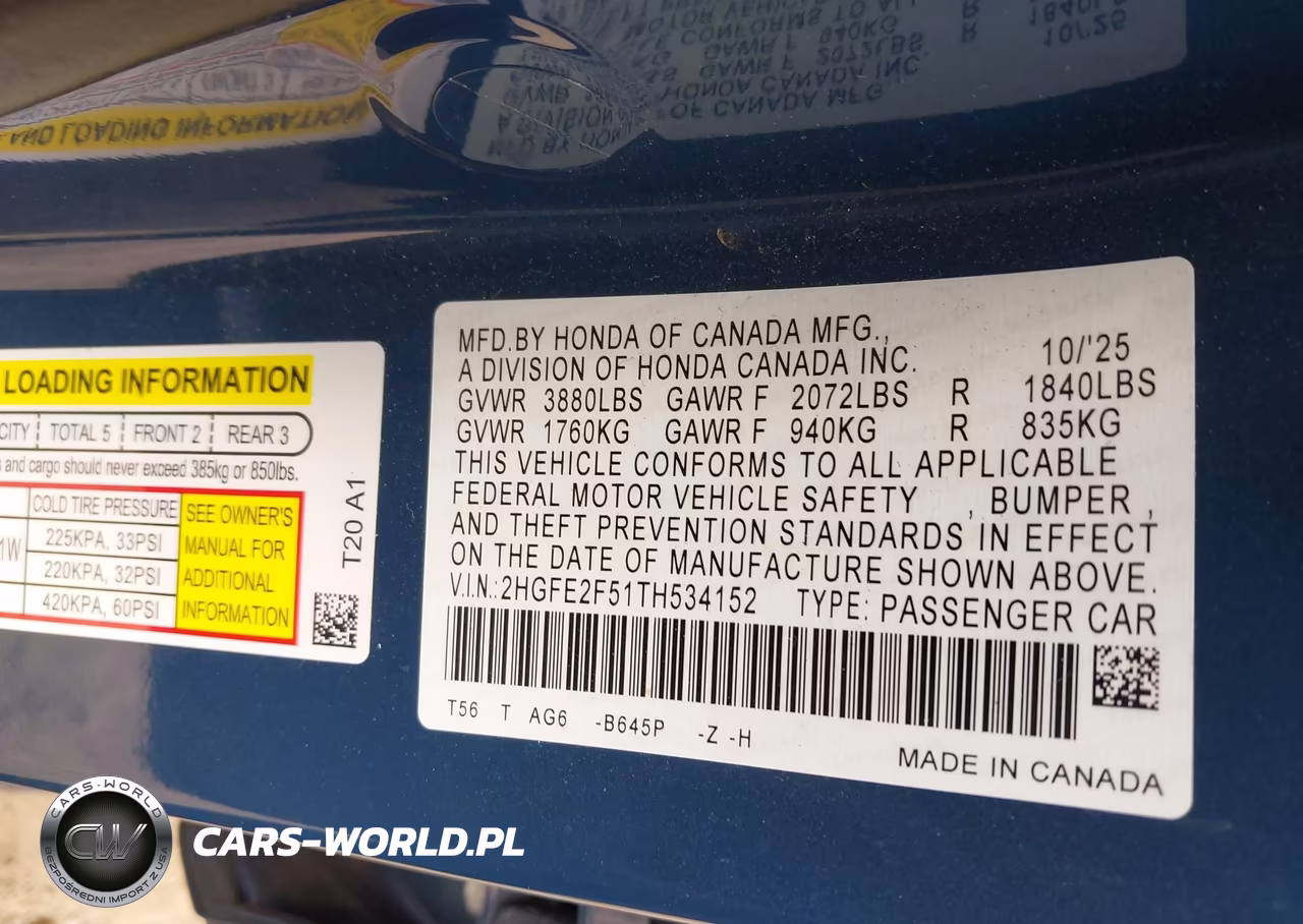 2026 Honda Civic Sport VIN:2HGFE2F51TH534152 - 9