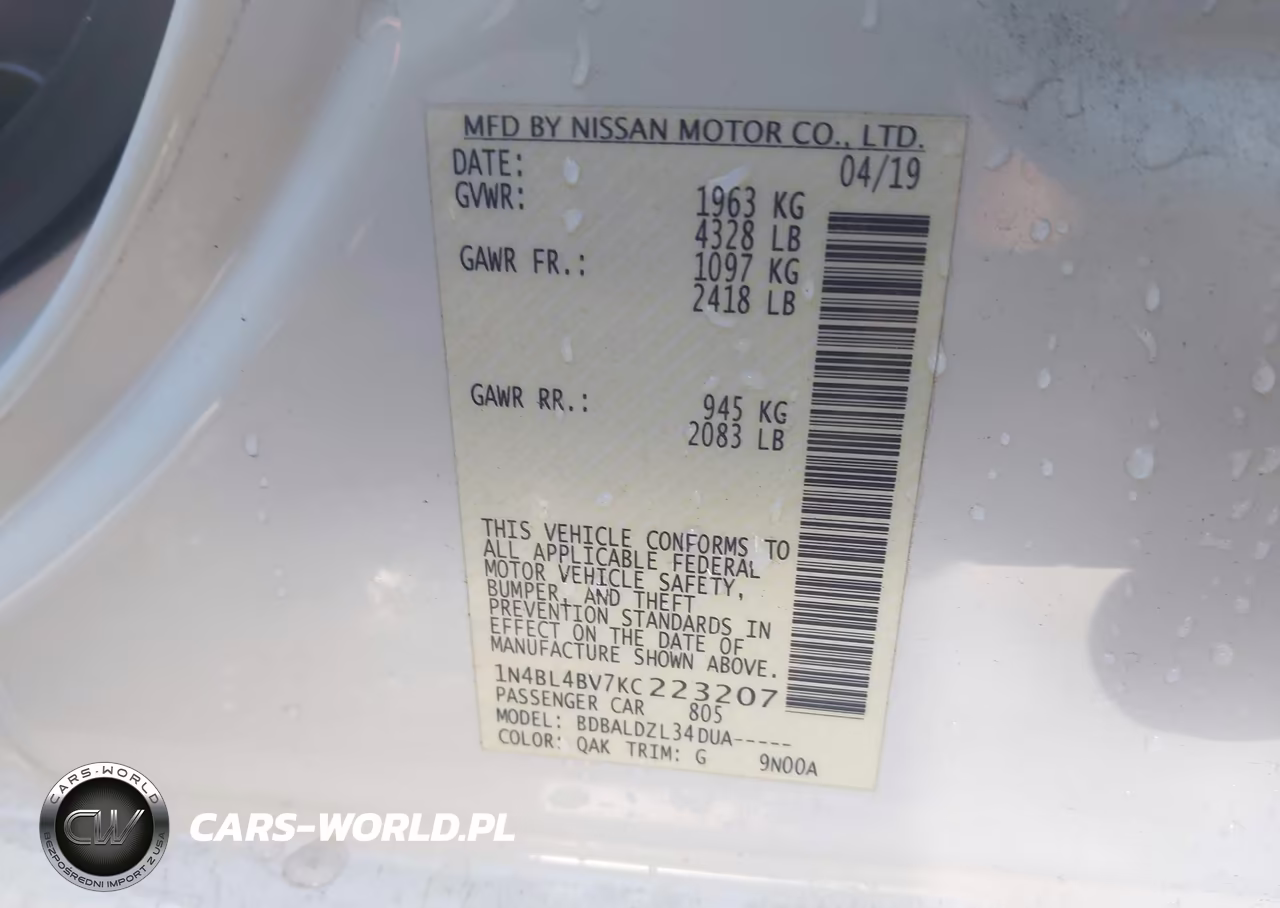 2019 Nissan Altima 2.5 S VIN:1N4BL4BV7KC223207 - 9
