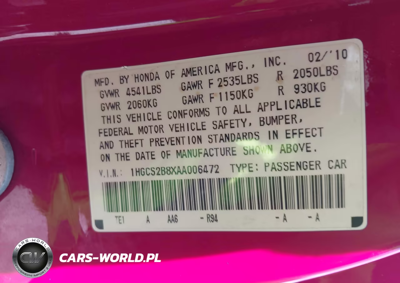 2010 Honda Accord 3.5 Ex-L VIN:1HGCS2B8XAA006472 - 9