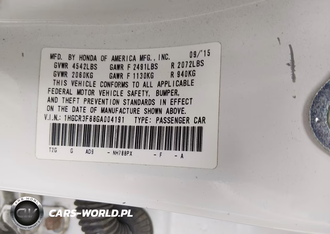 2016 Honda Accord Ex-L V-6 VIN:1HGCR3F88GA004191 - 9