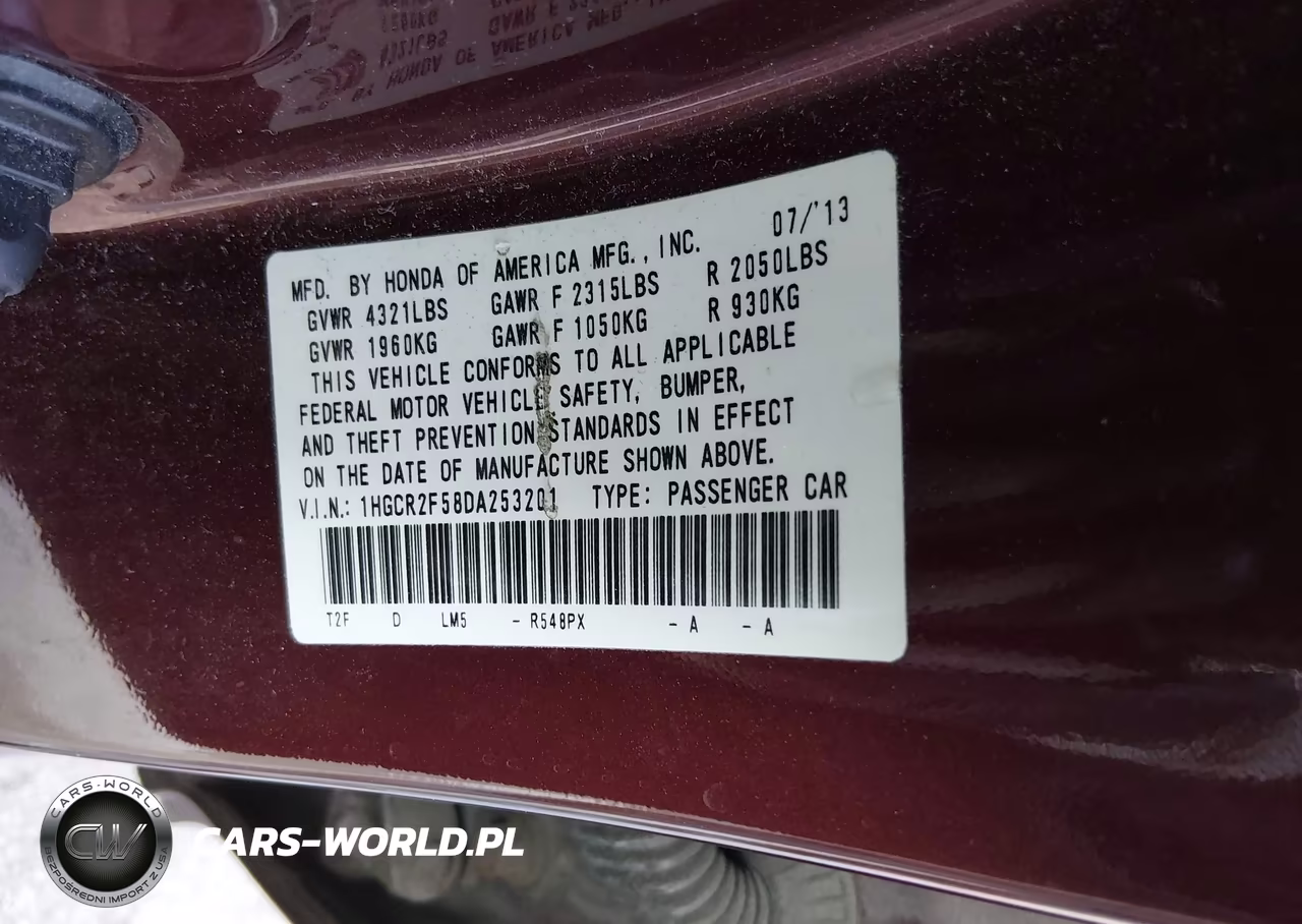 2013 Honda Accord Sport VIN:1HGCR2F58DA253201 - 9