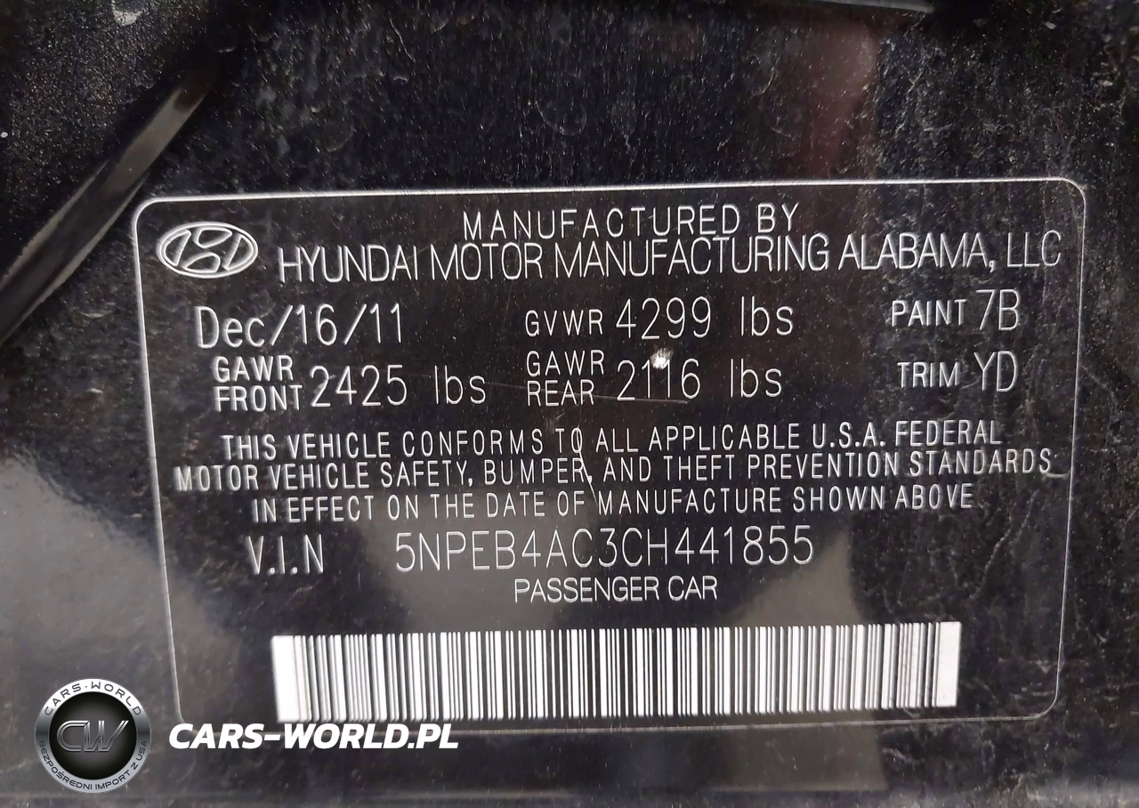 2012 Hyundai Sonata Gls VIN:5NPEB4AC3CH441855 - 9