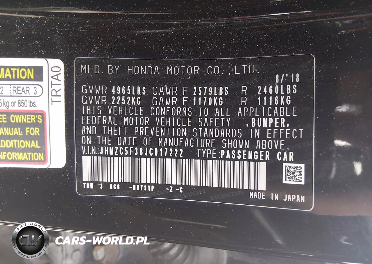 2018 Honda Clarity Plug-In Hybrid Touring VIN:JHMZC5F38JC017222 - 9