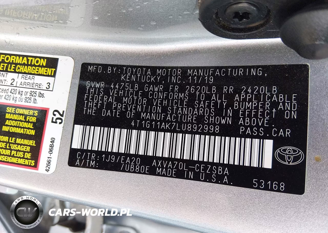 2020 Toyota Camry Se VIN:4T1G11AK7LU892998 - 9