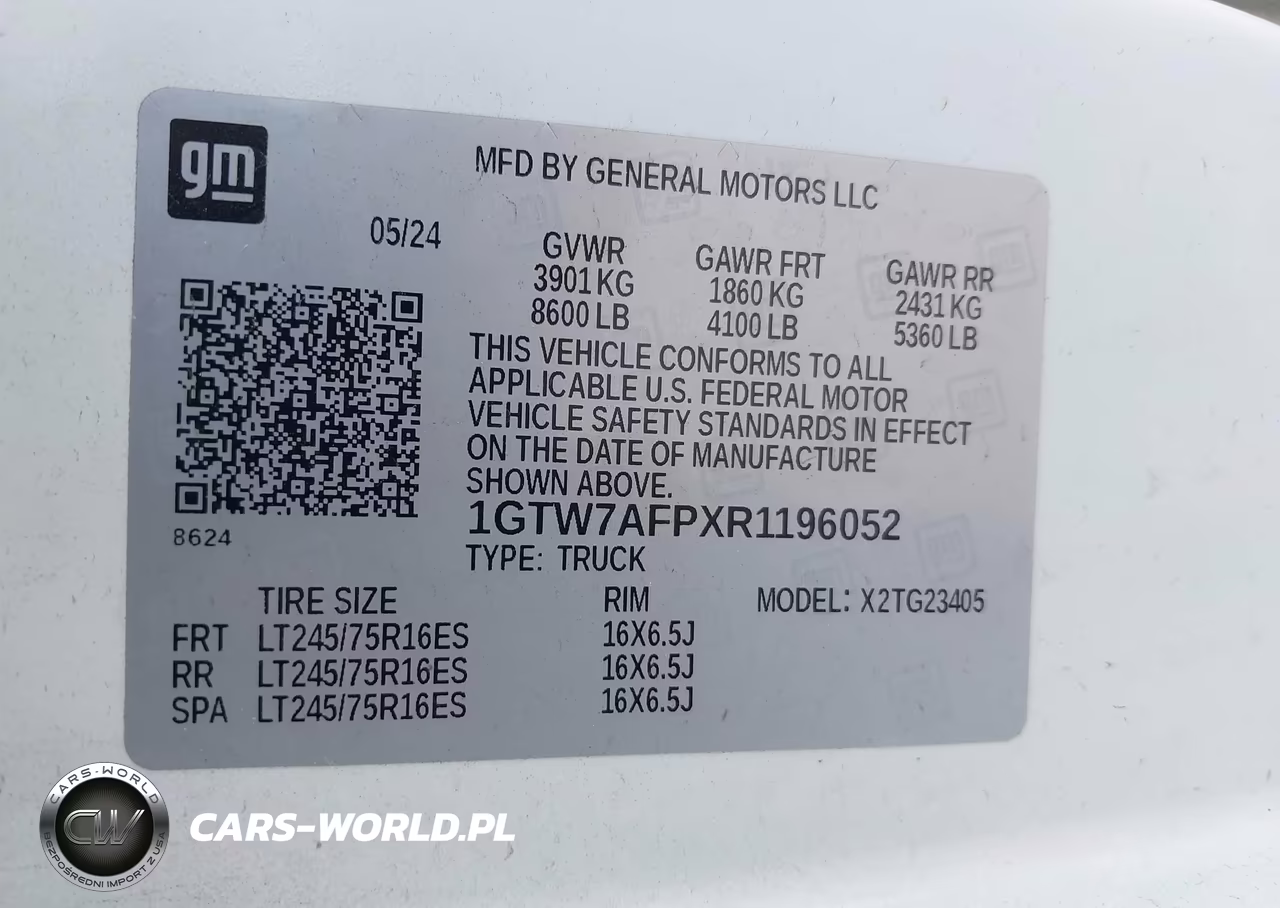 2024 GMC Savana Cargo Rwd 2500 Regular Wheelbase Work Van VIN:1GTW7AFPXR1196052 - 9