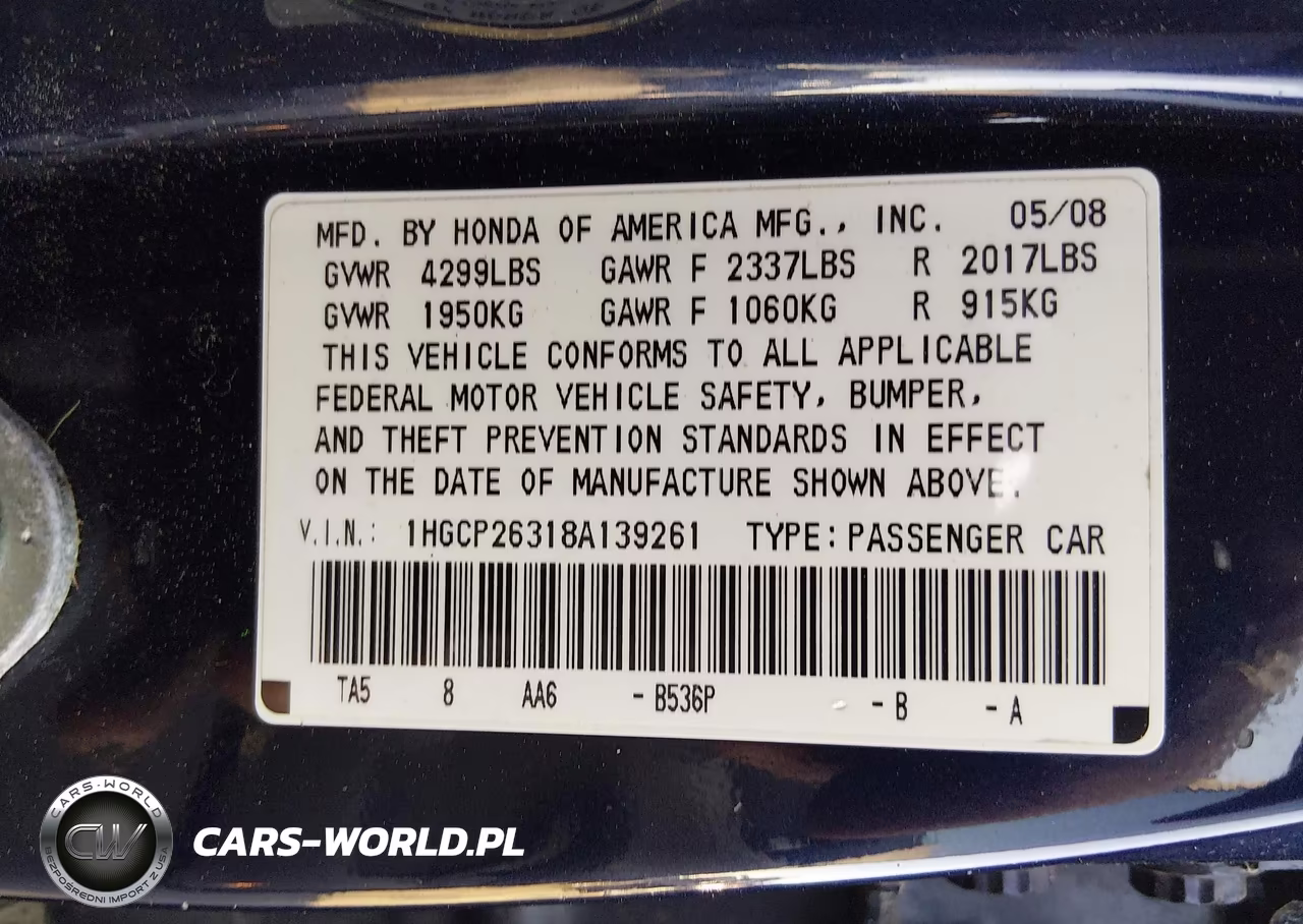 2008 Honda Accord 2.4 Lx VIN:1HGCP26318A139261 - 9