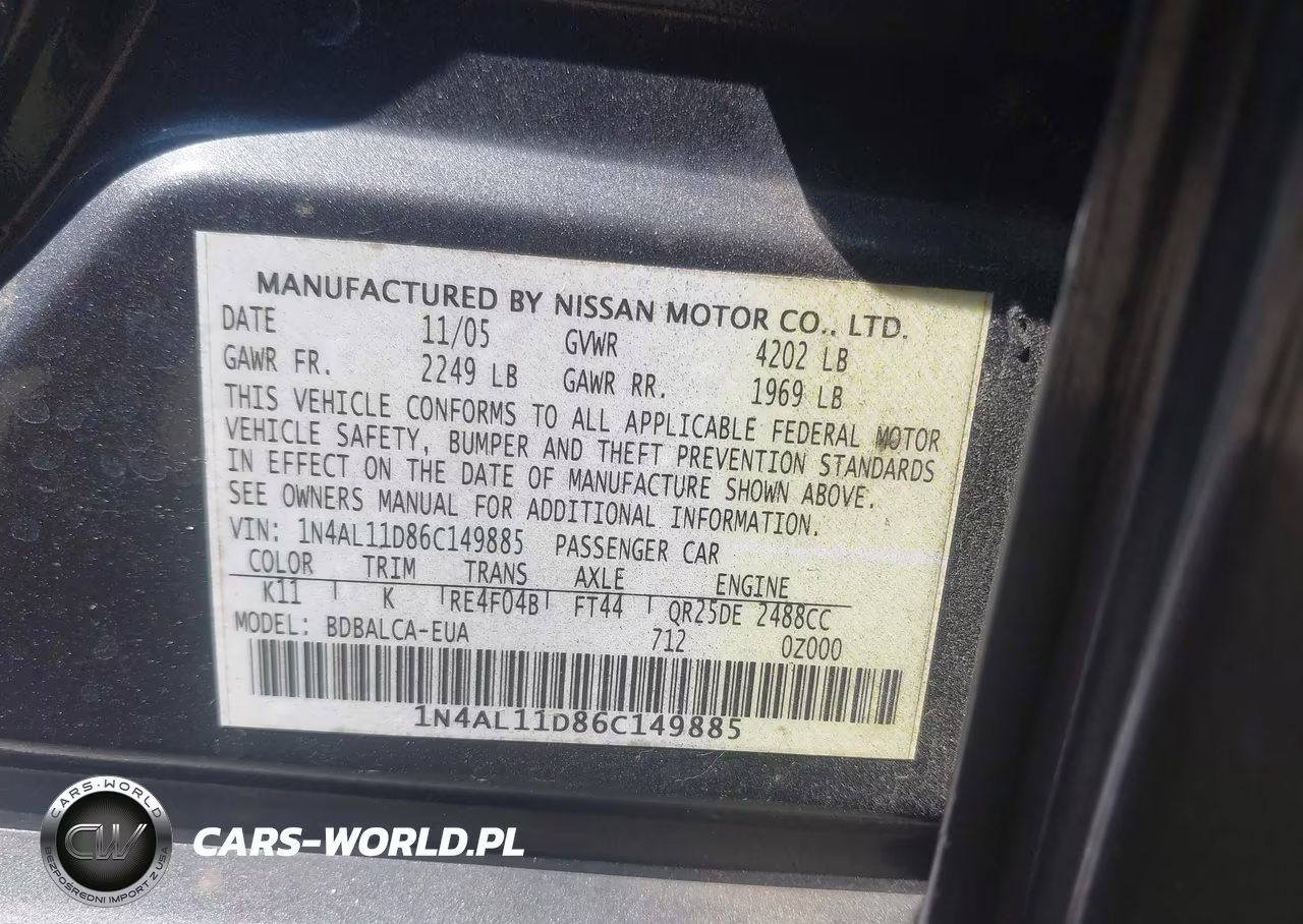 2006 Nissan Altima 2.5 S VIN:1N4AL11D86C149885 - 9