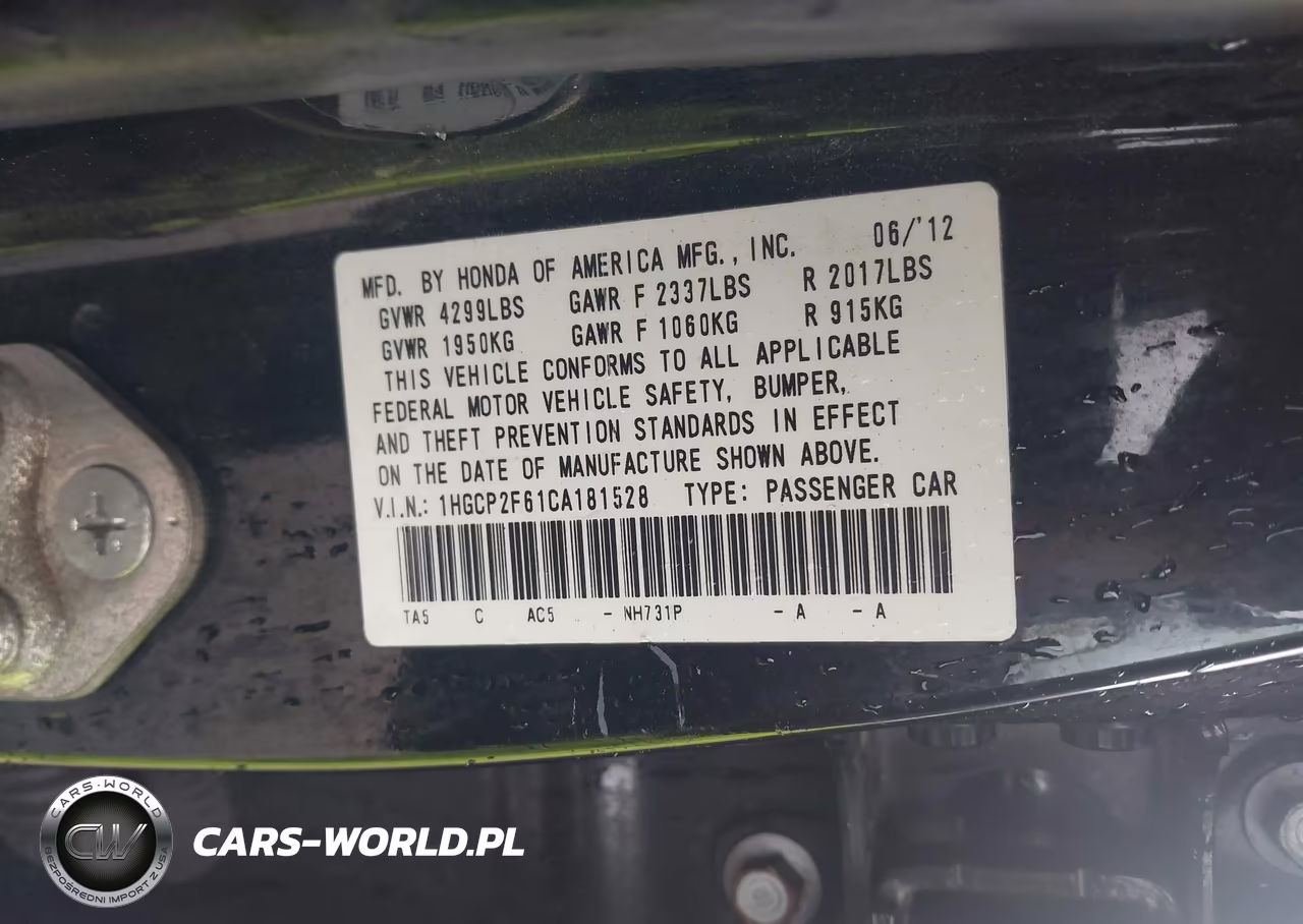 2012 Honda Accord 2.4 Se VIN:1HGCP2F61CA181528 - 9
