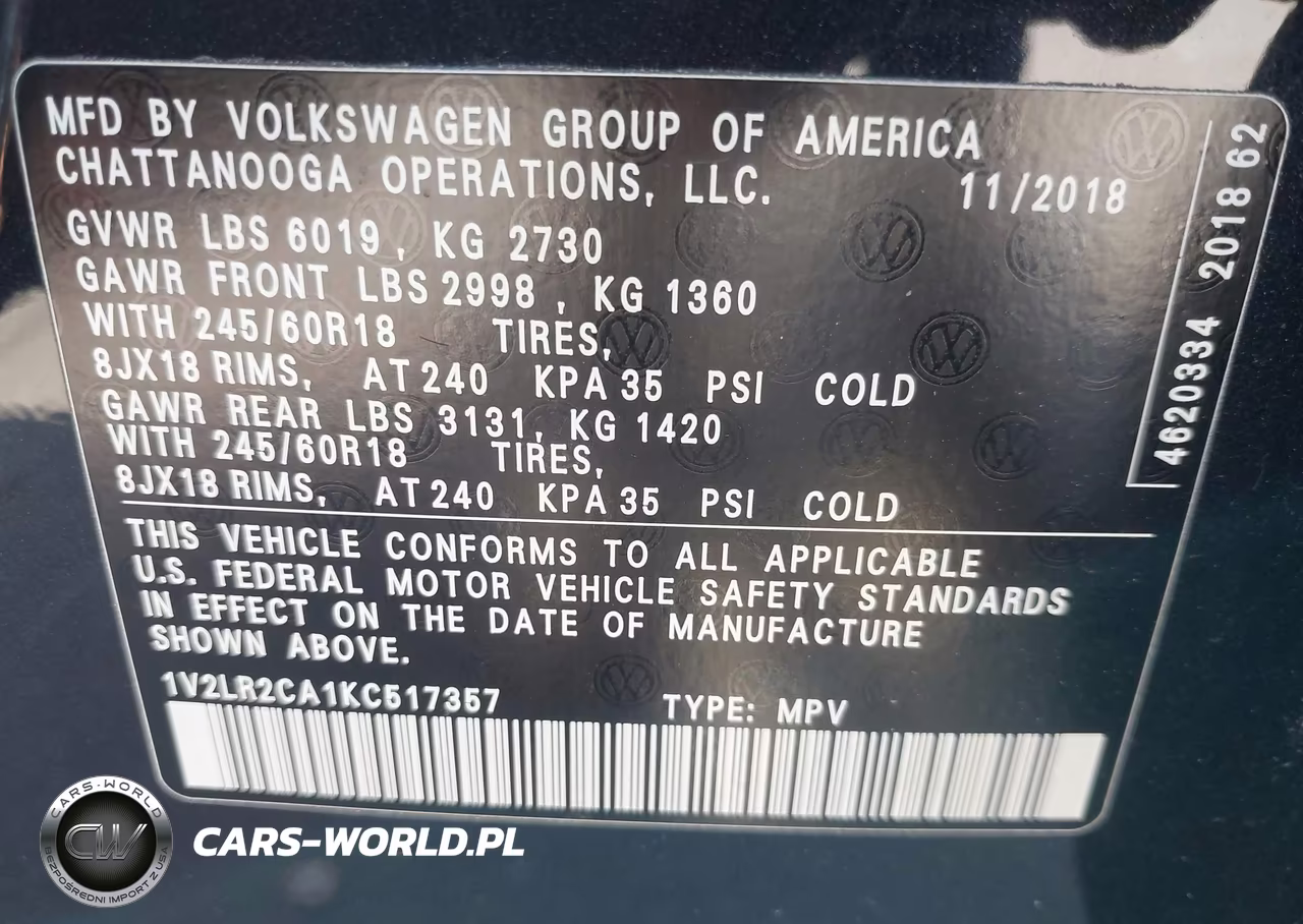 2019 Volkswagen Atlas 3.6L V6 Se VIN:1V2LR2CA1KC517357 - 9