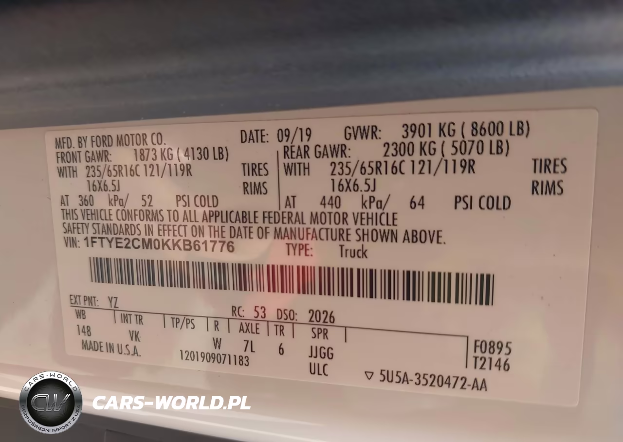 2019 Ford Transit-150 VIN:1FTYE2CM0KKB61776 - 9