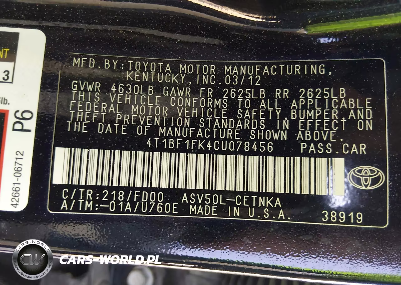 2012 Toyota Camry Le VIN:4T1BF1FK4CU078456 - 9