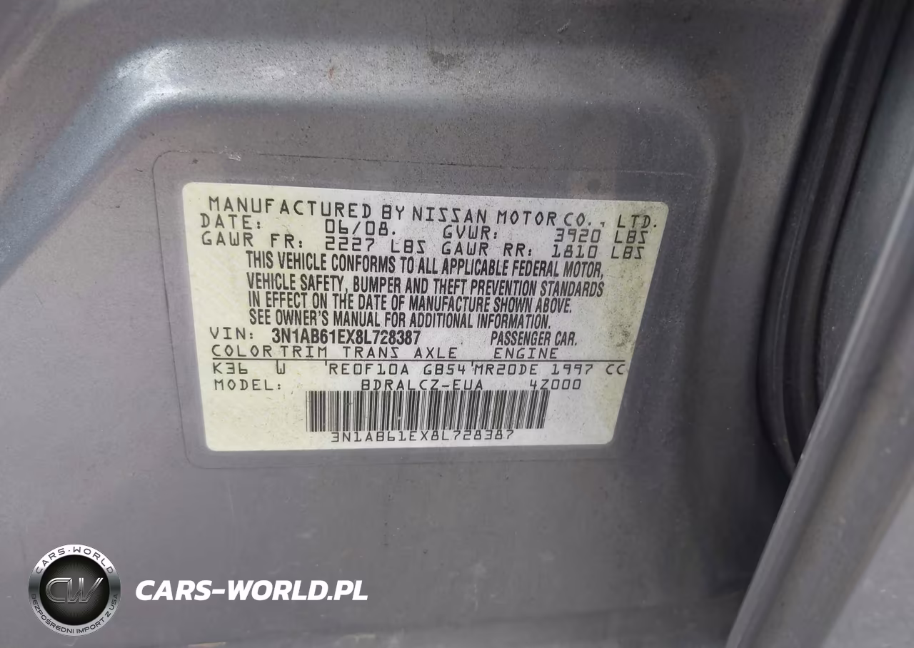 2008 Nissan Sentra 2.0 VIN:3N1AB61EX8L728387 - 9