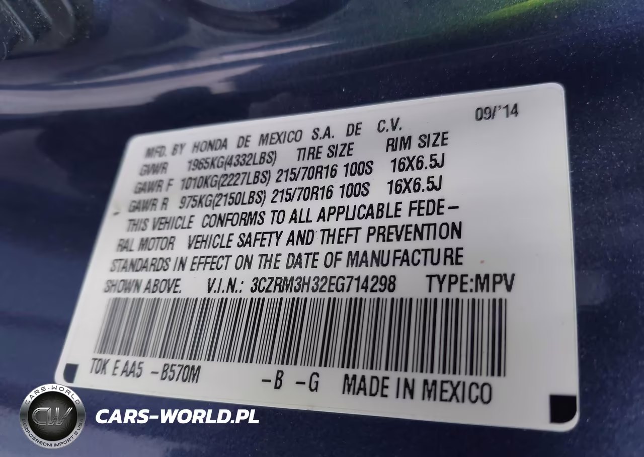 2014 Honda Cr-V Lx VIN:3CZRM3H32EG714298 - 9