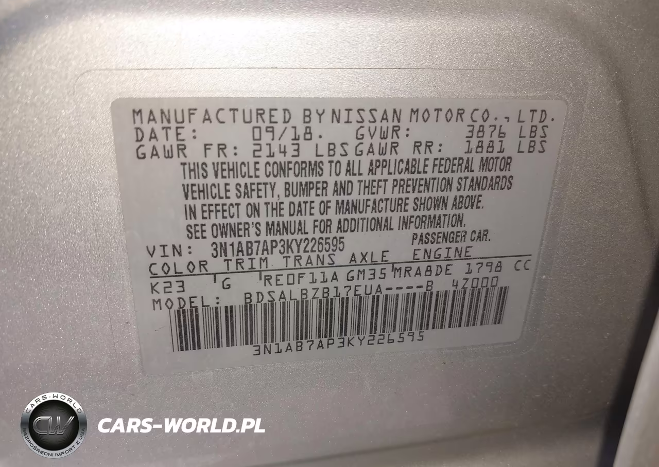 2019 Nissan Sentra S VIN:3N1AB7AP3KY226595 - 9