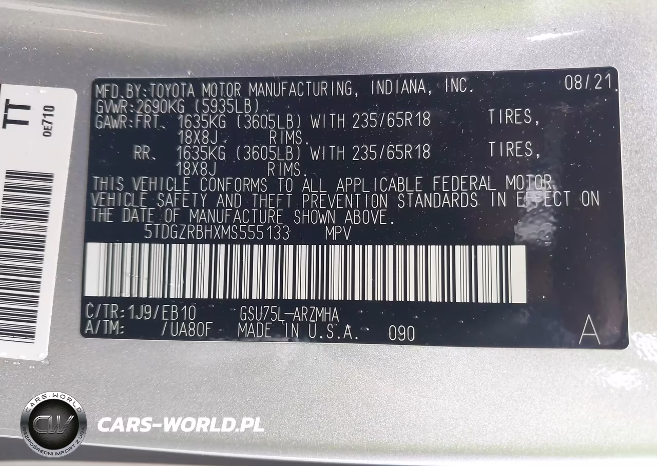 2021 Toyota Highlander Xle VIN:5TDGZRBHXMS555133 - 9