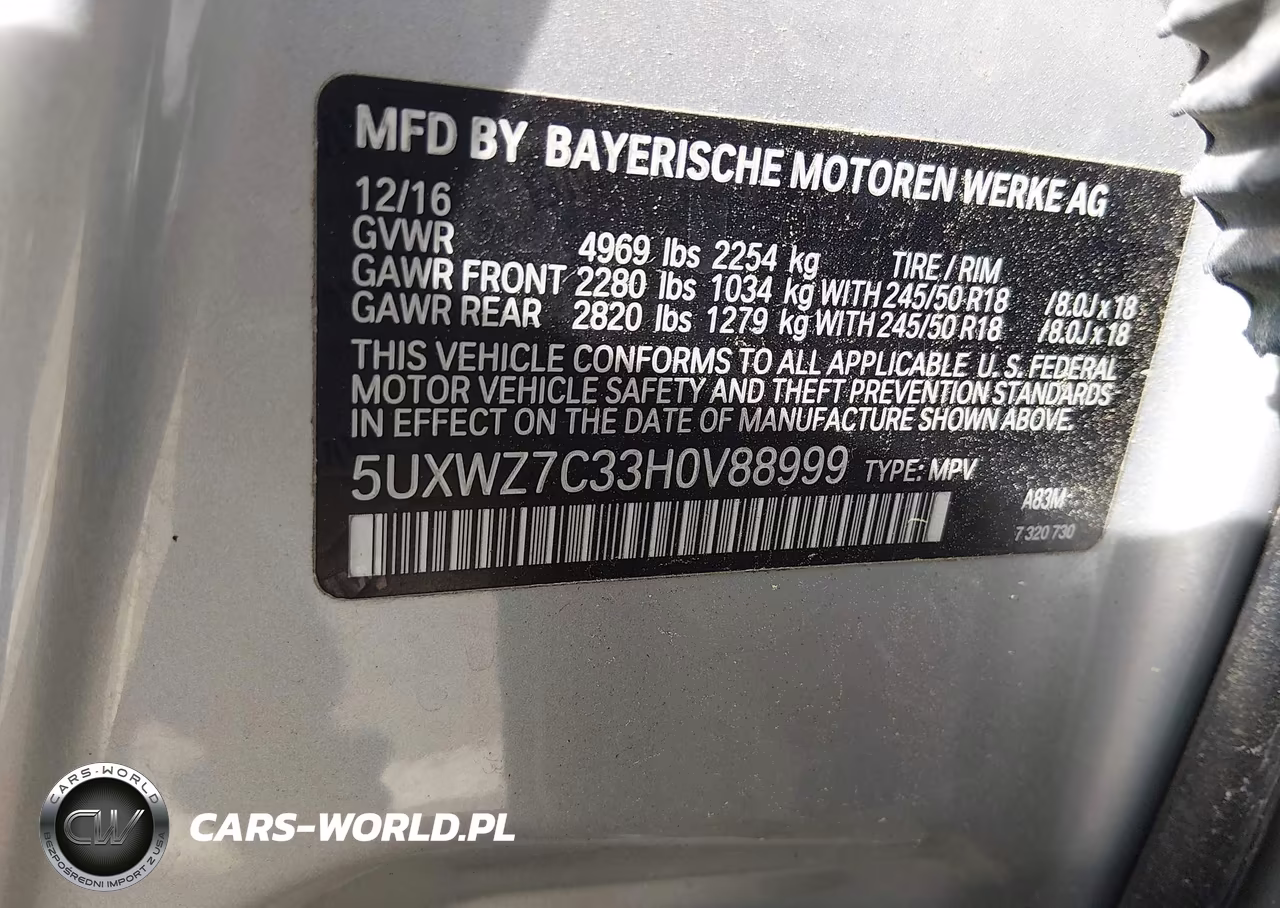 2017 BMW X3 Sdrive28I VIN:5UXWZ7C33H0V88999 - 9