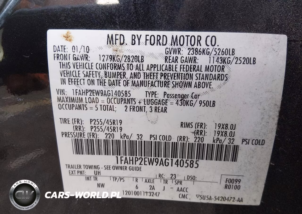 2010 Ford Taurus Sel VIN:1FAHP2EW9AG140585 - 9