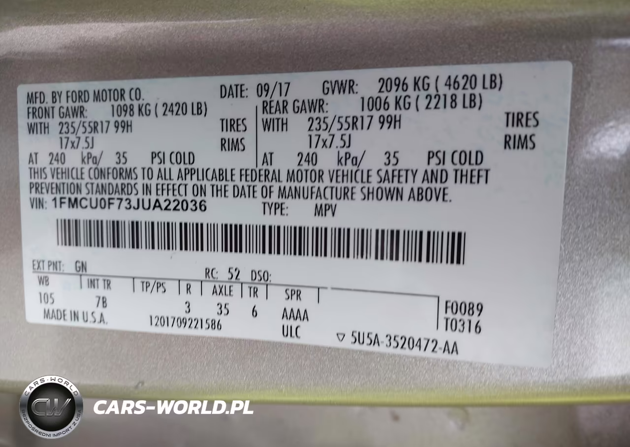 2018 Ford Escape S VIN:1FMCU0F73JUA22036 - 9