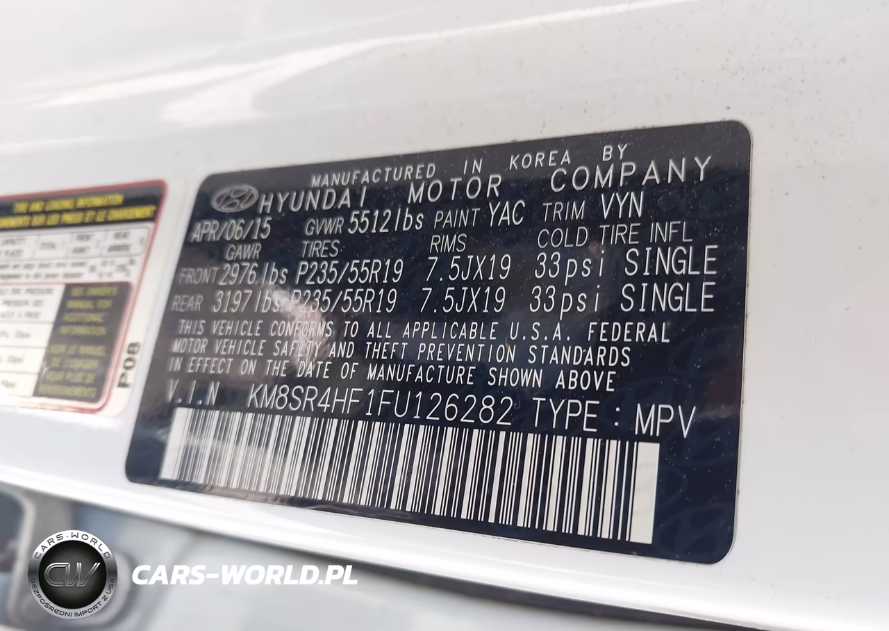 2015 Hyundai Santa Fe Gls VIN:KM8SR4HF1FU126282 - 9