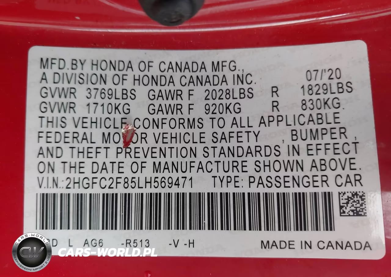 2020 Honda Civic Sport VIN:2HGFC2F85LH569471 - 9