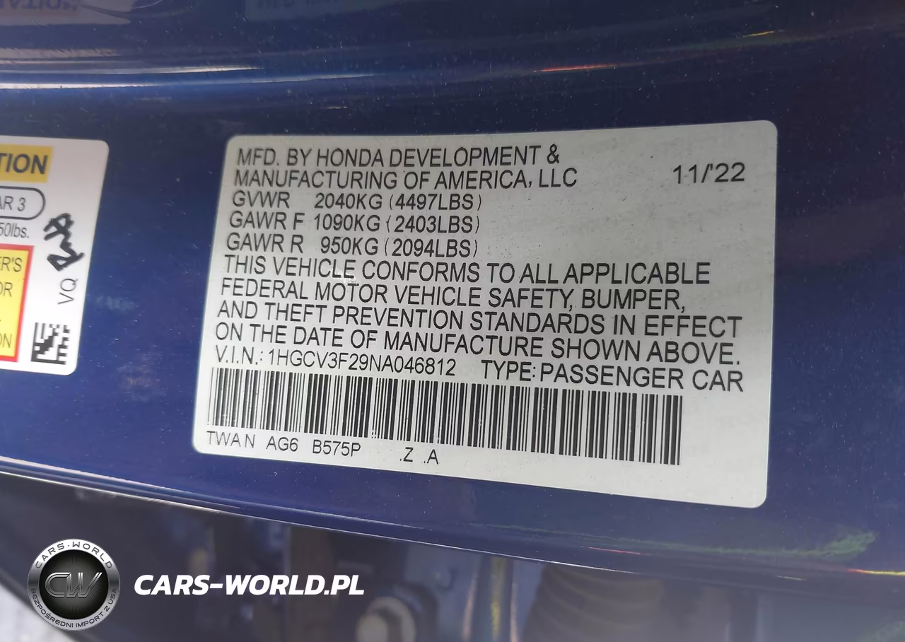 2022 Honda Accord Hybrid Sport VIN:1HGCV3F29NA046812 - 9