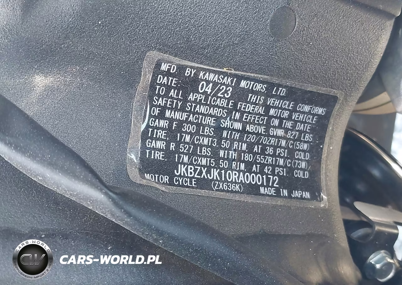 2024 Kawasaki Zx636 K VIN:JKBZXJK10RA000172 - 10