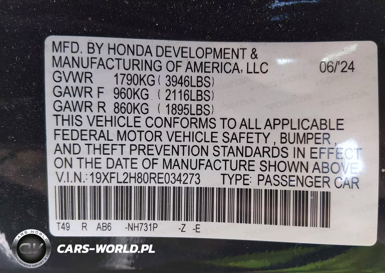 2024 Honda Civic Sport VIN:19XFL2H80RE034273 - 9