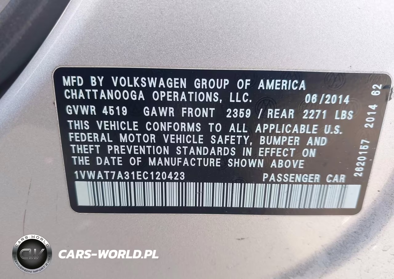 2014 Volkswagen Passat 1.8T Wolfsburg Edition VIN:1VWAT7A31EC120423 - 9