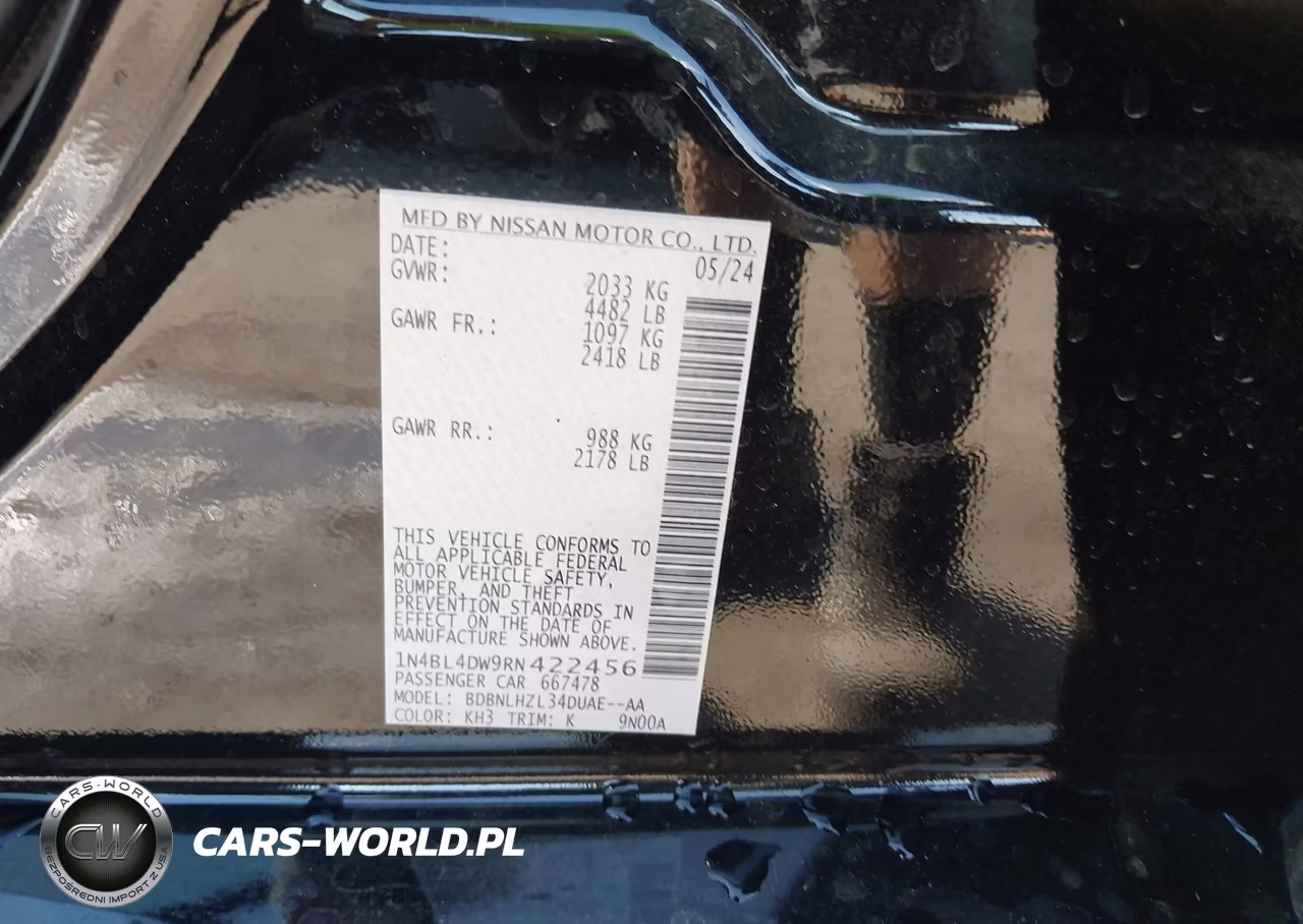 2024 Nissan Altima Sv Intelligent Awd VIN:1N4BL4DW9RN422456 - 9