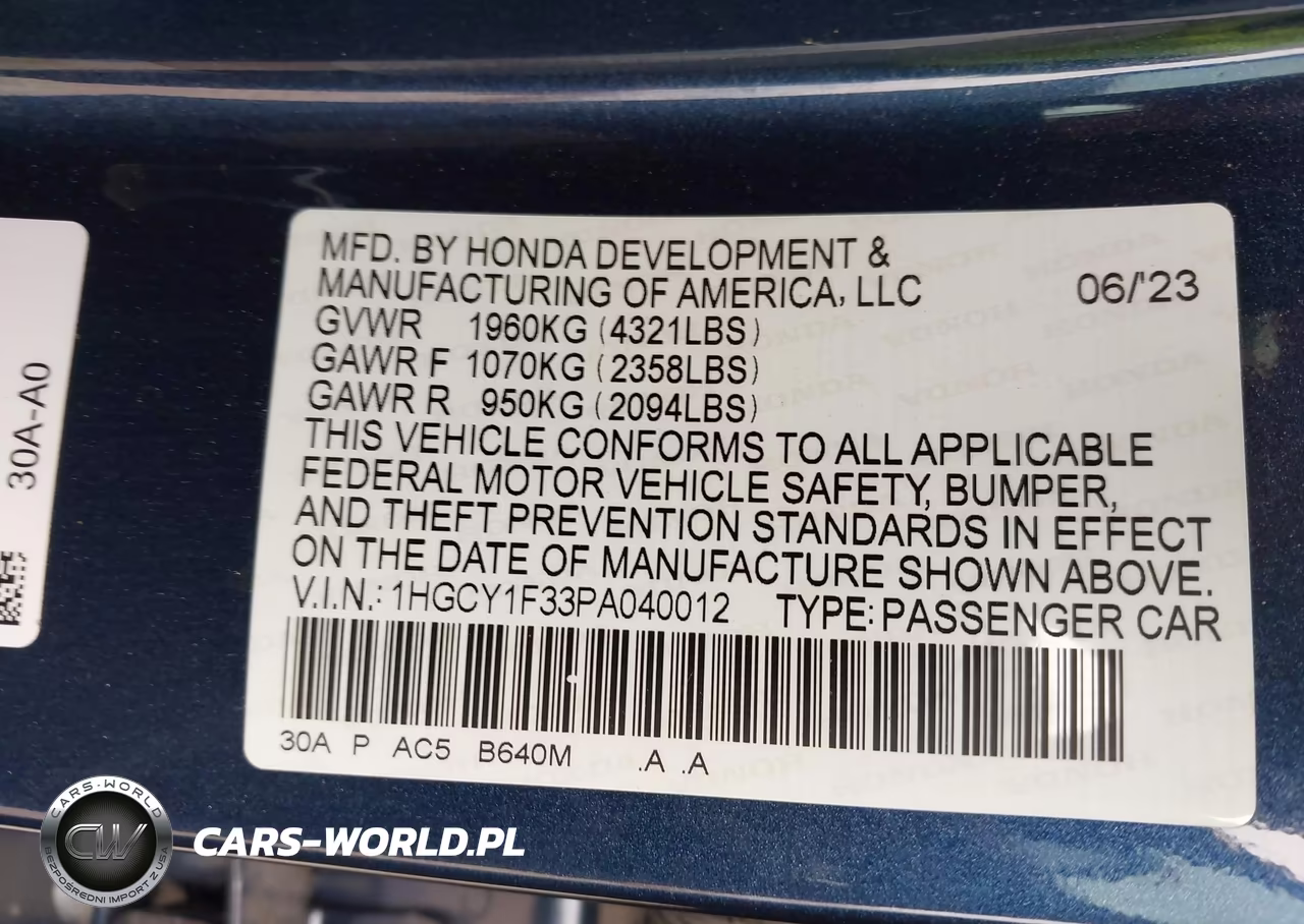 2023 Honda Accord Ex VIN:1HGCY1F33PA040012 - 9